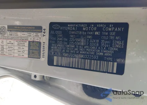 2021 Hyundai Tucson Ultimate z USA, uszkodzony, nr VIN KM8J33AL6MU322593